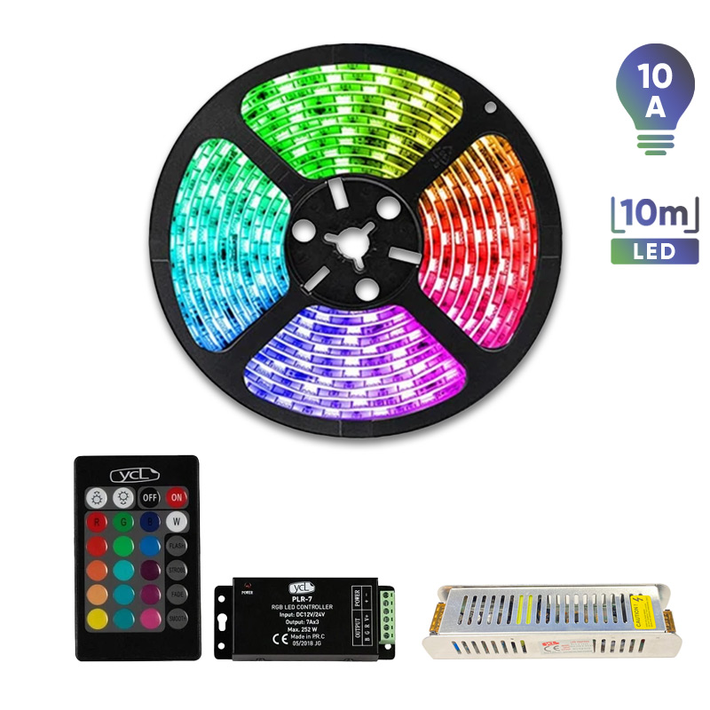 Ycl 10m RGB Şerit Led 10A Adaptör 252W RGB Kumanda