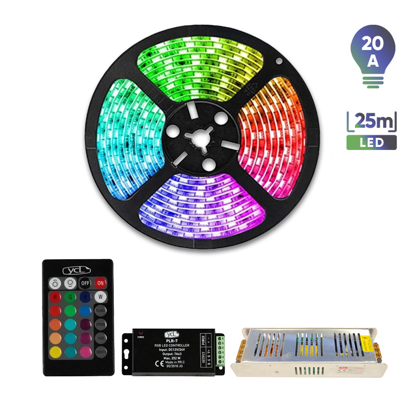 Ycl 25m RGB Şerit Led 20A Adaptör 252W RGB Kumanda