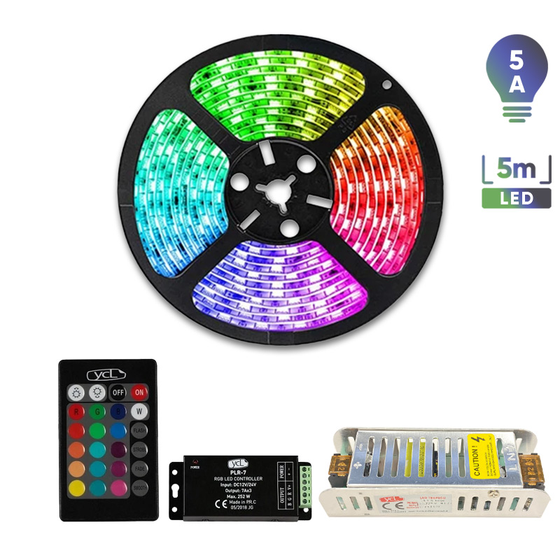 Ycl 5m RGB Şerit Led 5A Adaptör 252W RGB Kumanda